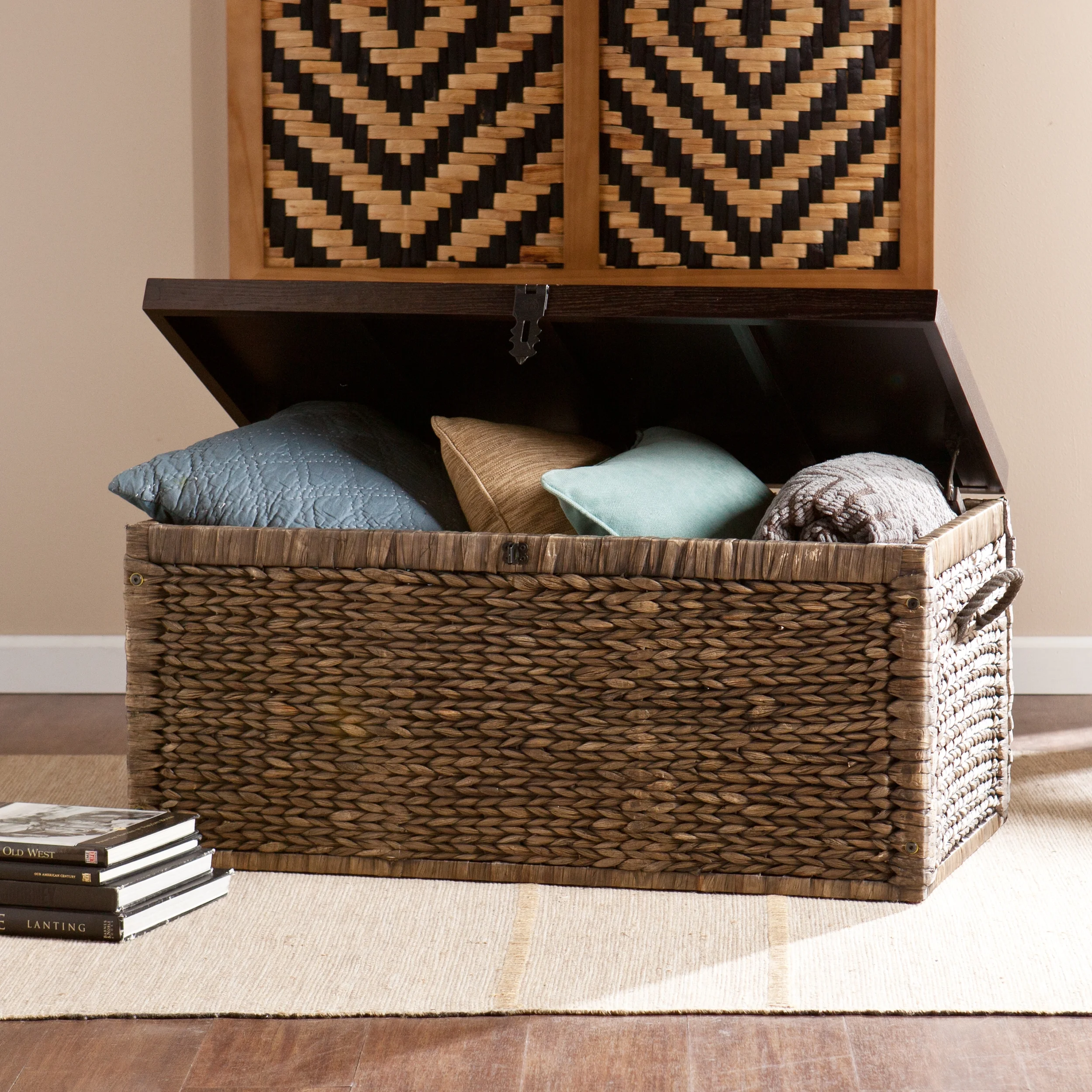 Samford Water Hyacinth Storage Trunk, Blackwashed with Espresso