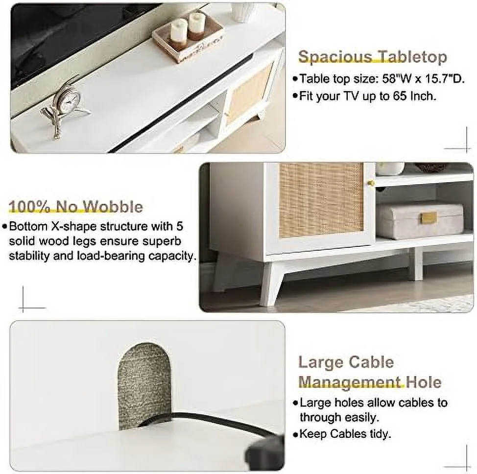 TJUNBOLIFE TV Stand for 65+ Inch TV  Mid Century Modern Media TV Console  32''