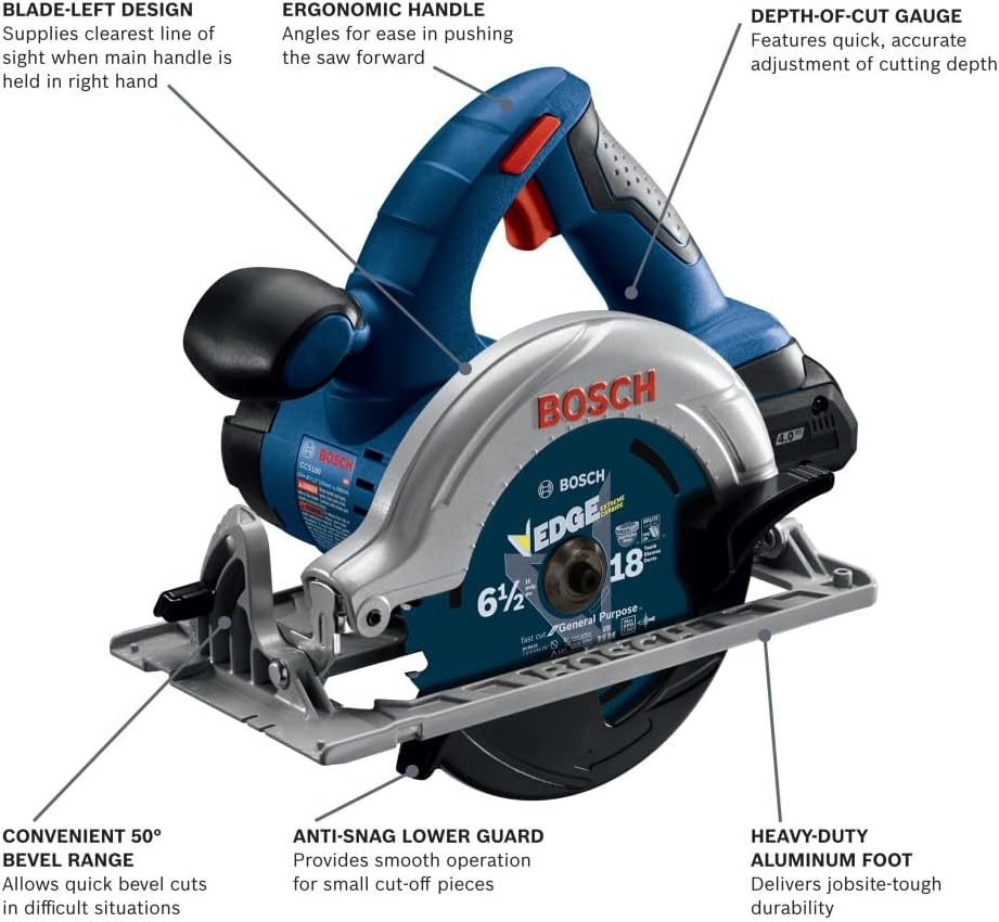 BOSCH GXL18V-501B25 18V 5-Tool Combo Kit with 2-In-1 Bit/Socket Impact Driver/Wrench, 1/2 In. Hammer Drill/Driver, Reciprocating Saw, Circular Saw