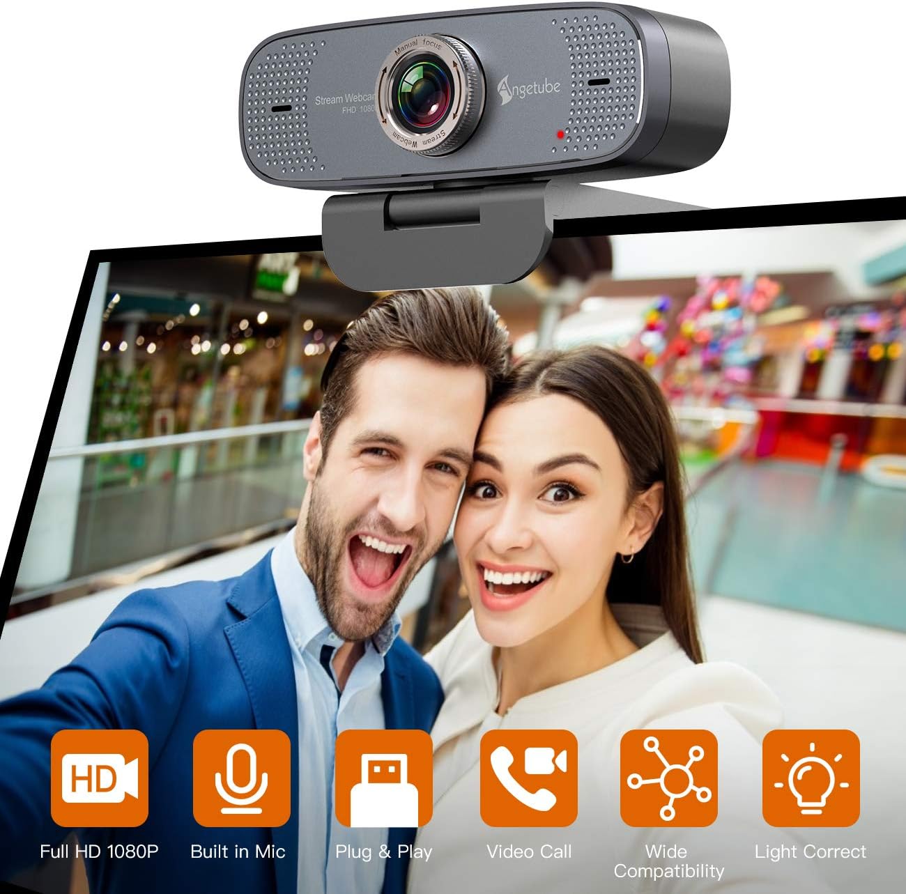 1080P Web Camera - Angetube HD Webcam with Microphone - USB Computer Camera with 90-Degree Wide Angle