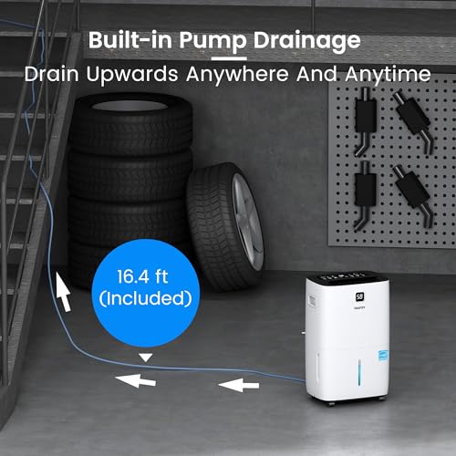 Yaufey 2500 Sq. Ft Home Dehumidifier for Medium to Large Rooms and Basements with Auto or Manual Drainage, 0.48 Gallon Water Tank Capacity