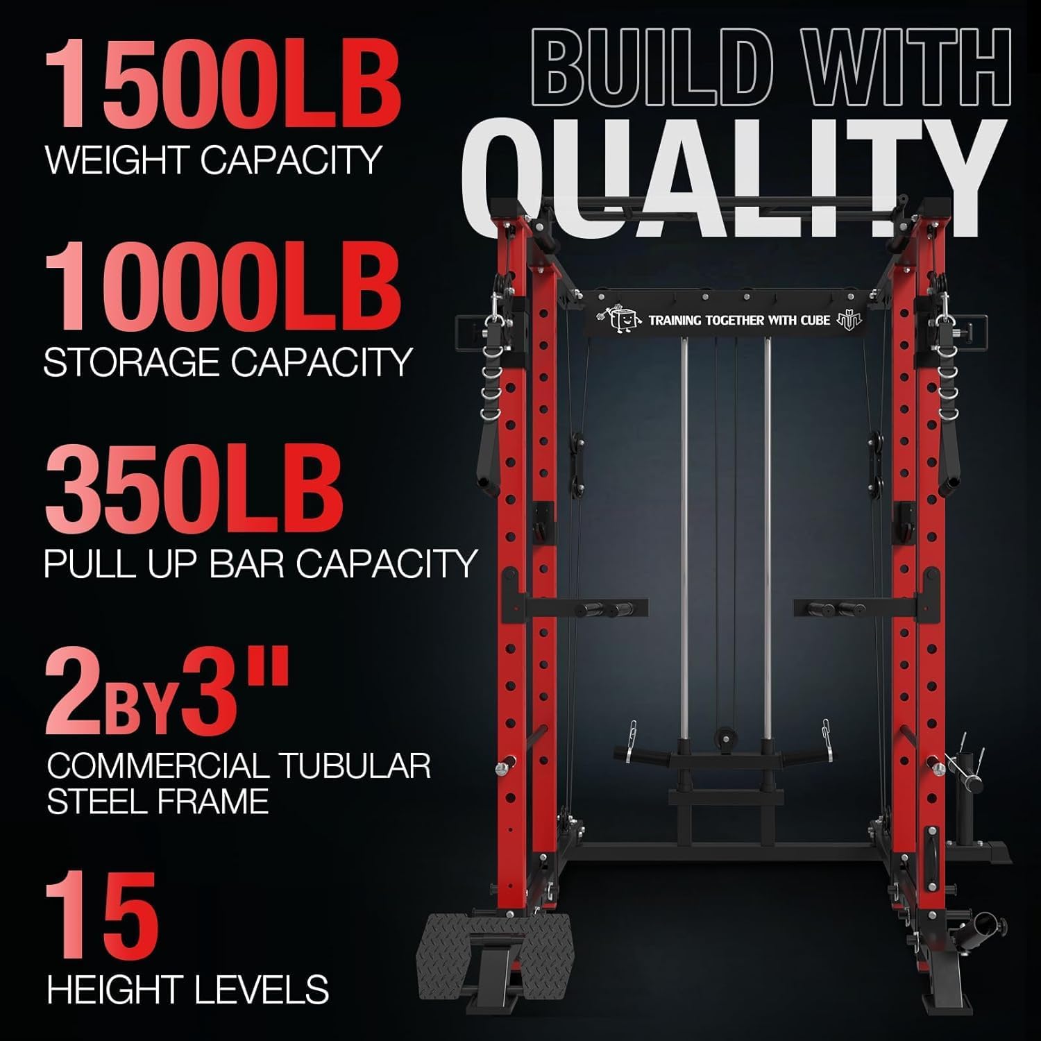 Mikolo Power Cage, Power Rack with Cable Crossover System, 1500LBS Squat Rack with Lat Pull Down System