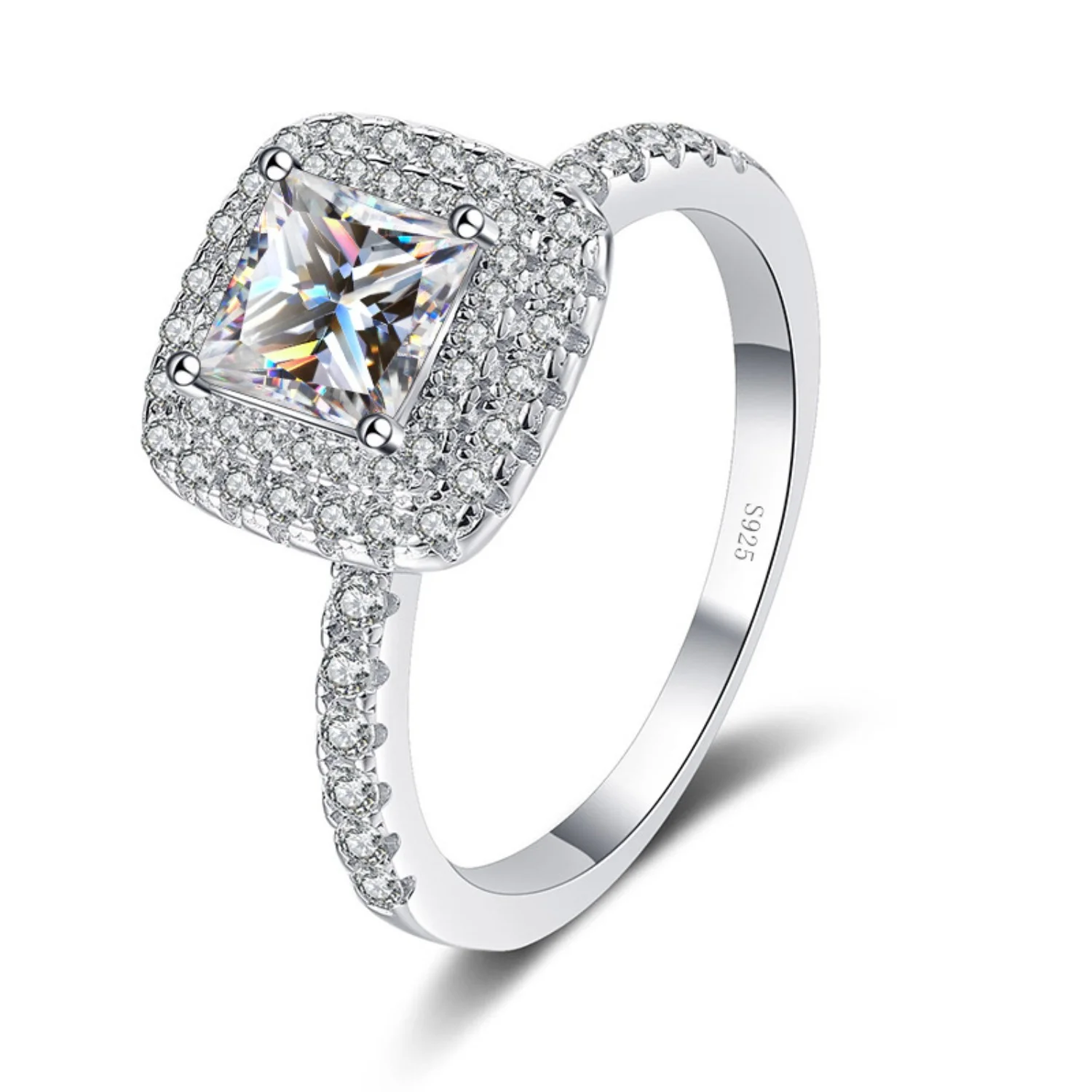 Moissanite Engagement Ring 1ct Princess Cut D Color VVS1 S925 Sterling Silver Diamond Ring for Women Moissanite Wedding Rings for Women with