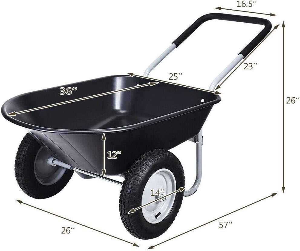 2 Tire Wheelbarrow Garden Cart Heavy-Duty Cart Black2 Tire Wheelbarrow Garden Cart Heavy-Duty Cart Black Fabr Garden Patio accessorie Yard cart Fabr