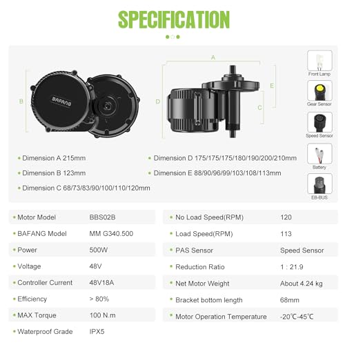 BAFANG BBS02B 36V/48V 500W Mid Drive Kit with Battery(Optional) 48V Ebike Motor with DIY LCD Display/Controller Electric Bikes Conversion kit for