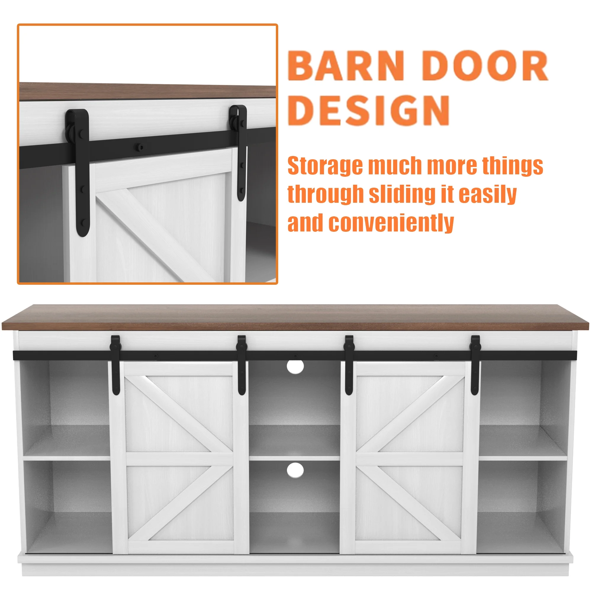 Furmax Modern Farmhouse Barn Door TV Stand for TVs up to 65", White - Curated Treasures Market