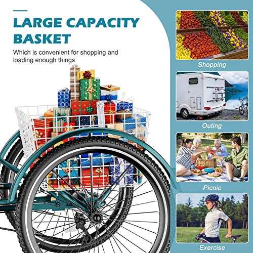 NAIZEA Adult Tricycle, 7 Speed Three Wheel Cruiser Bike, 20/24/26 inch Adult Trikes 3 Wheel Bikes with Large Basket for Seniors, Adults, Women, Men