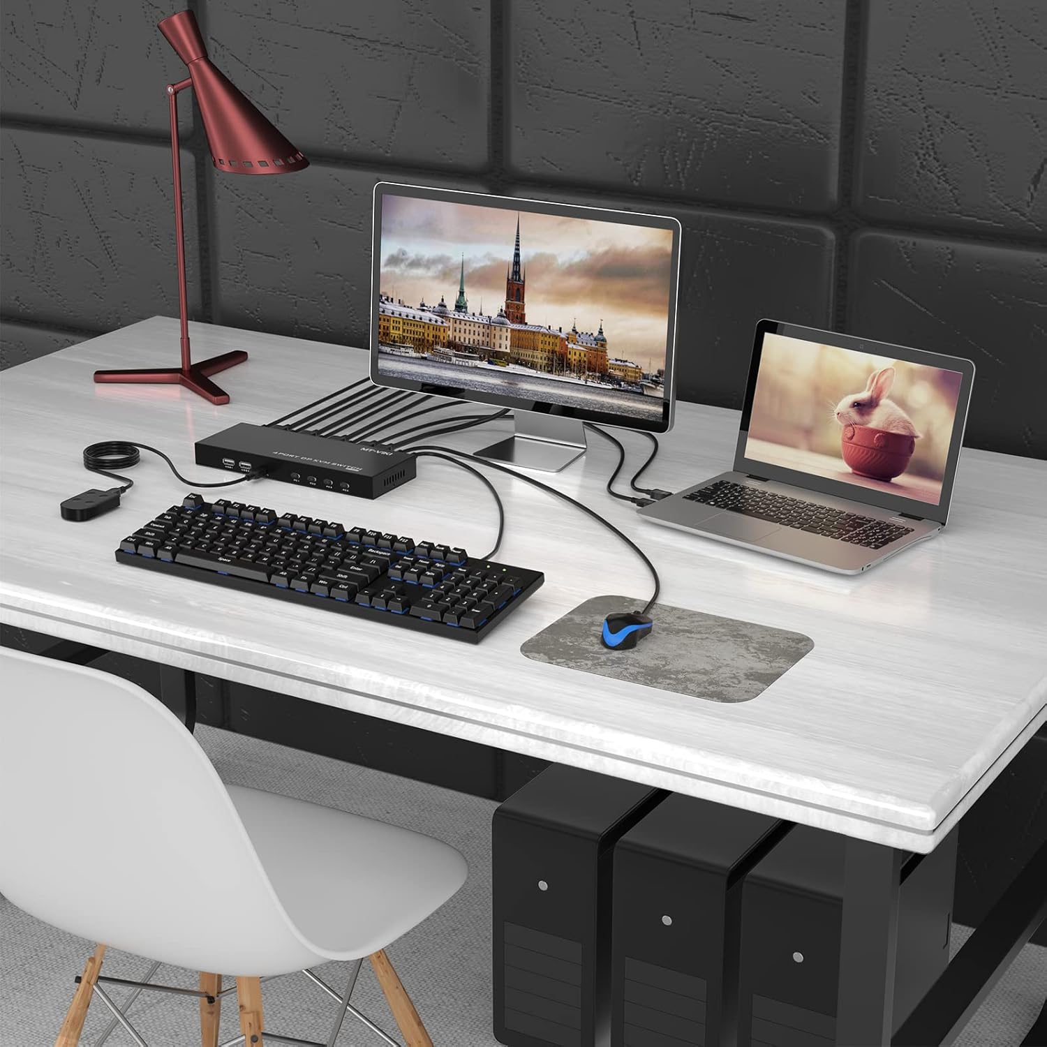DisplayPort 4 Port MT-VIKI KVM Switch 4x1 with 4 DP Cables+ 4 USB Cables 4K@60Hz 4:4:4 UHD Support HDCP 2.2 DP1.2 Hotkey for Windows, Linux, etc.