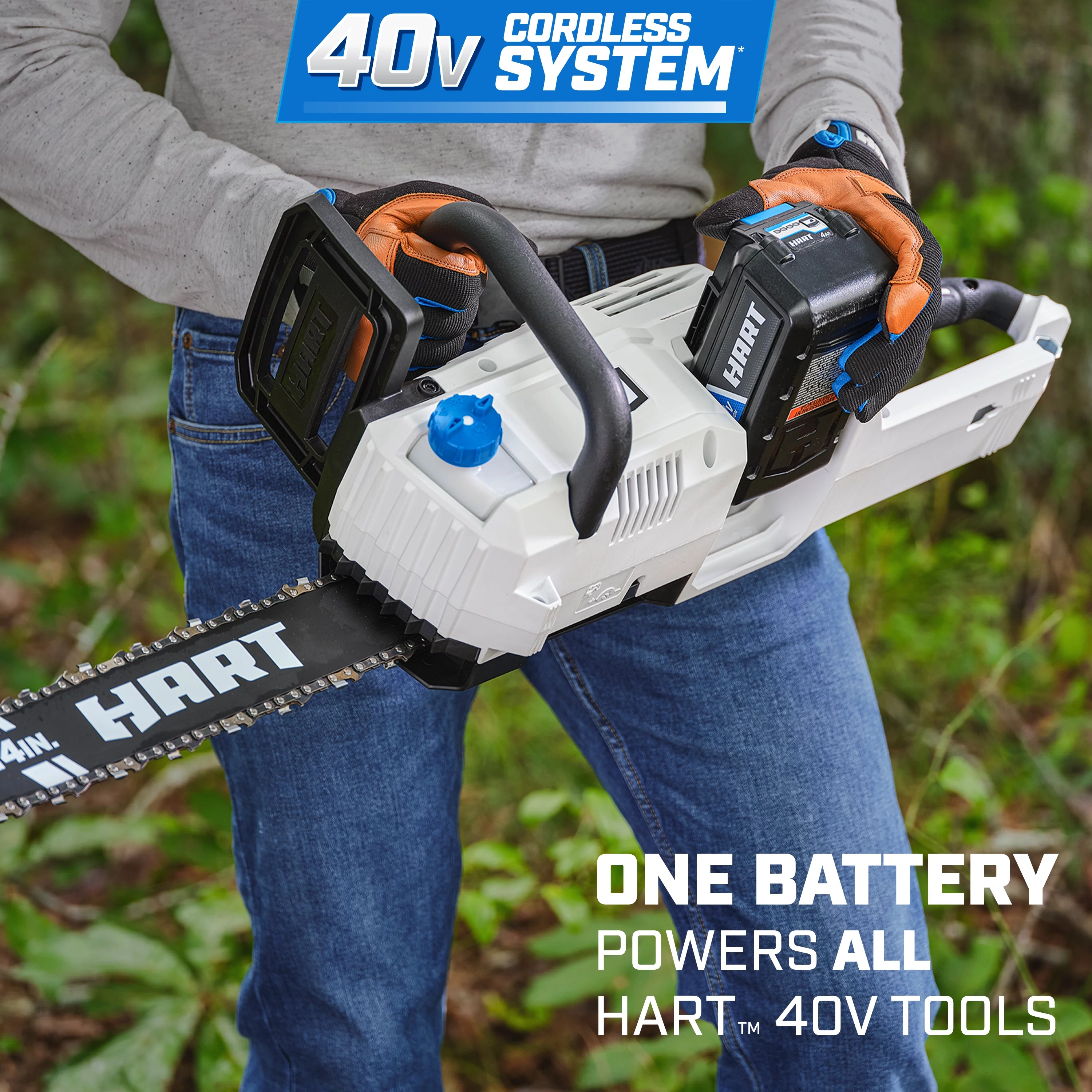 HART 40-Volt 14-inch Battery-Powered Brushless Chainsaw Kit, (1) 4.0Ah Lithium-Ion Battery