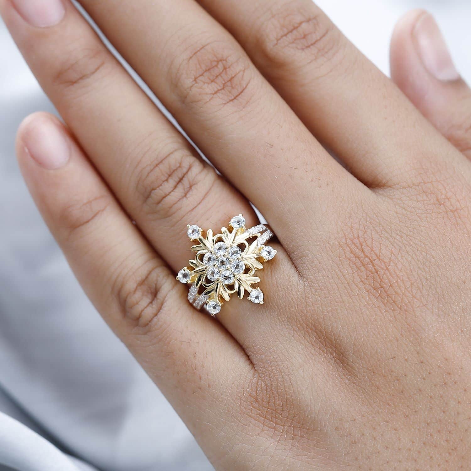 Shop LC Blue Skyblue Topaz Moissanite Round 925 Sterling Silver Vermeil Yellow Gold Plated Cluster Ring for Women Jewelry Size 9 Ct 0.94 Birthday