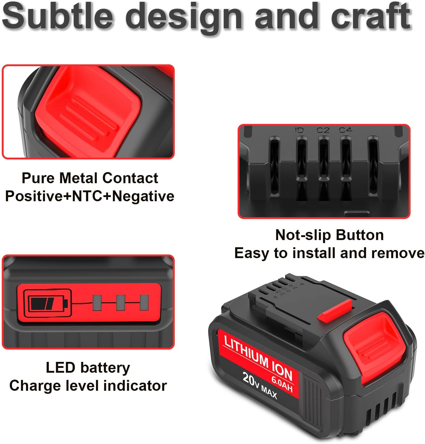 2-Pack 20Volt 6.0Ah Replacement Battery Compatible with Dewalt 20V Battery MAX DCB205 DCB206-2 DCB205-2 DCB204 DCB203 DCB201 DCD/DCF/DCG/DCS Series