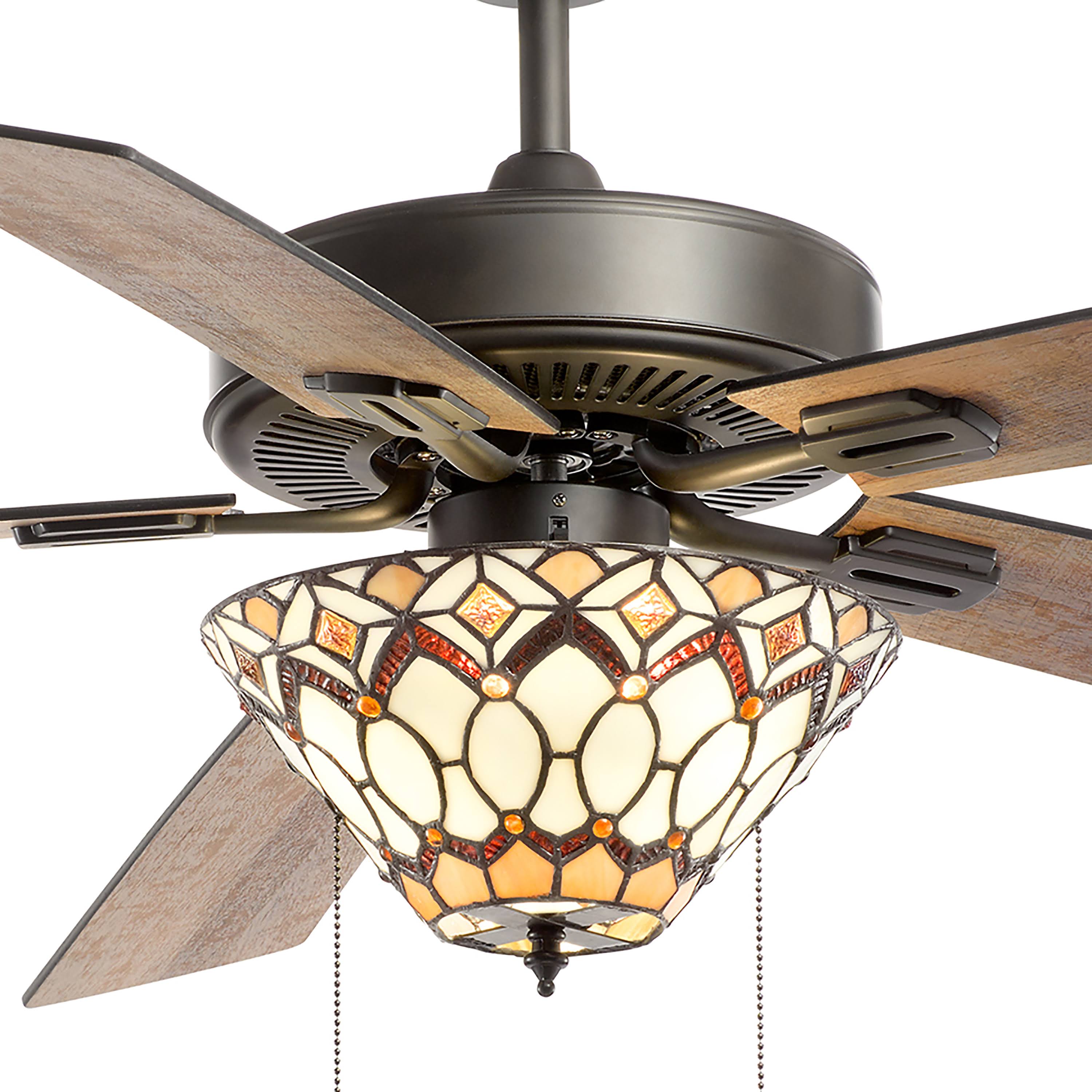 52x22 5-Blade LED Victoria Stained Glass Lighted Ceiling Fan - River of Goods 20184