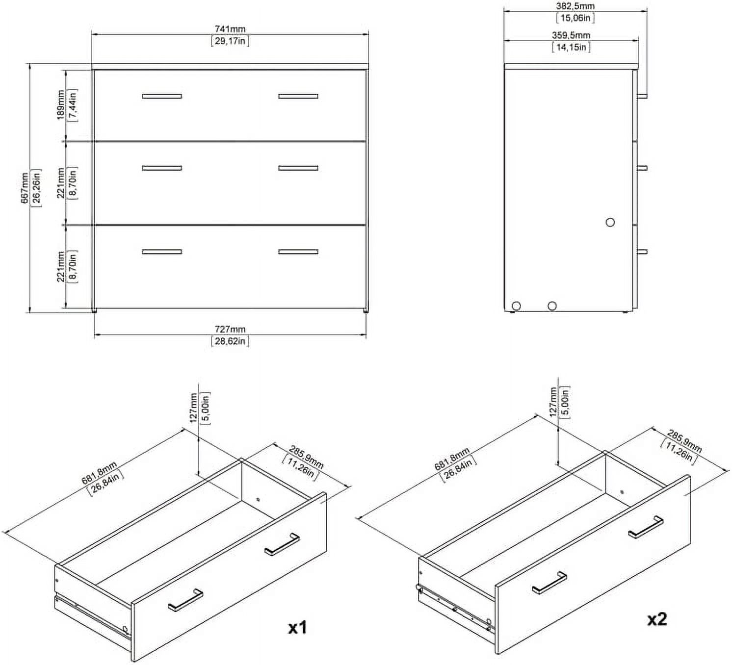 3 Drawer Chest, Oak Structure