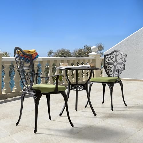 NUU GARDEN 3 Piece Bistro Set Outdoor, All Weather Cast Aluminum Patio Bistro Sets Patio Table and Chairs Set of 2 with Umbrella Hole for Yard