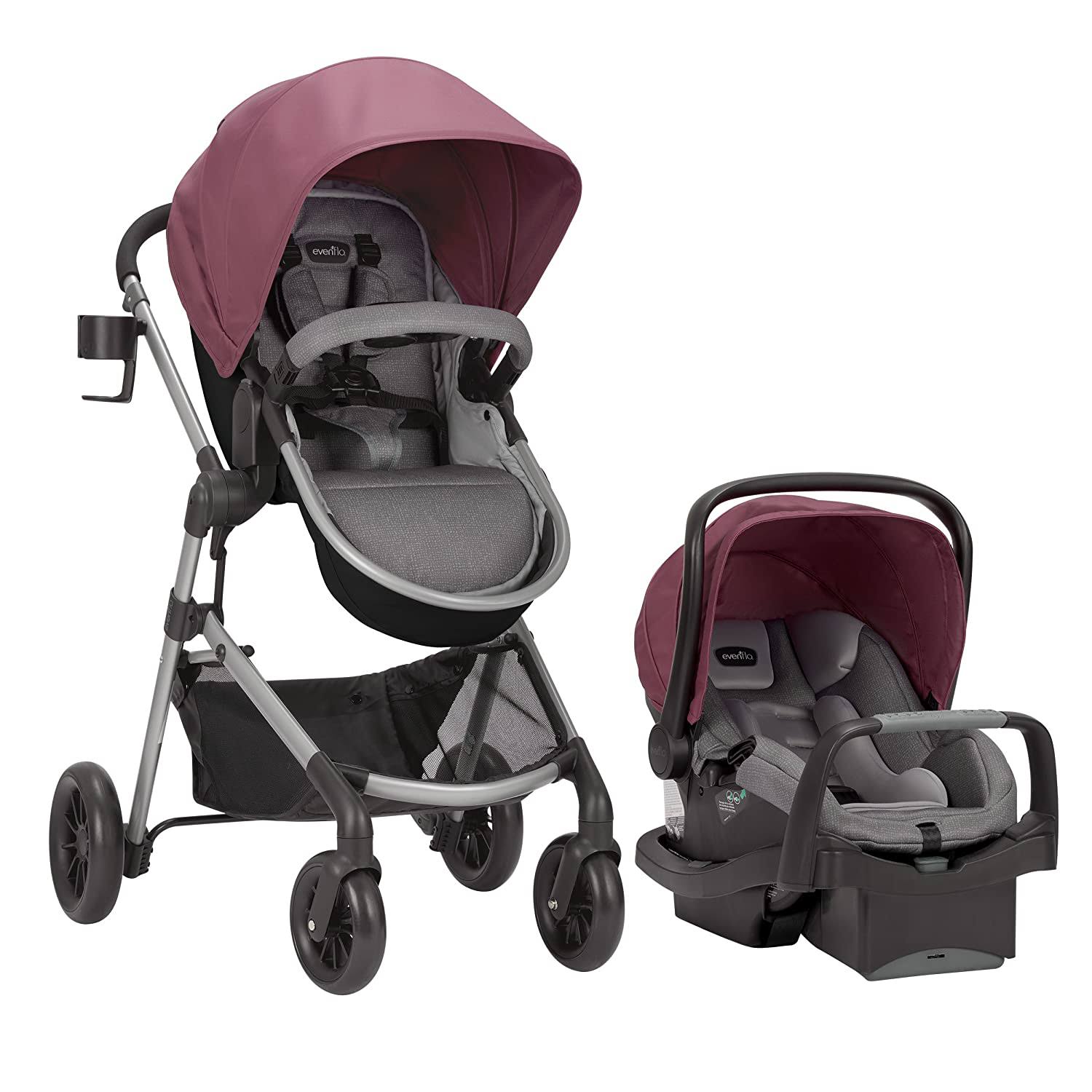 Evenflo Pivot Modular Travel System with SafeMax Car Seat Dusty Rose