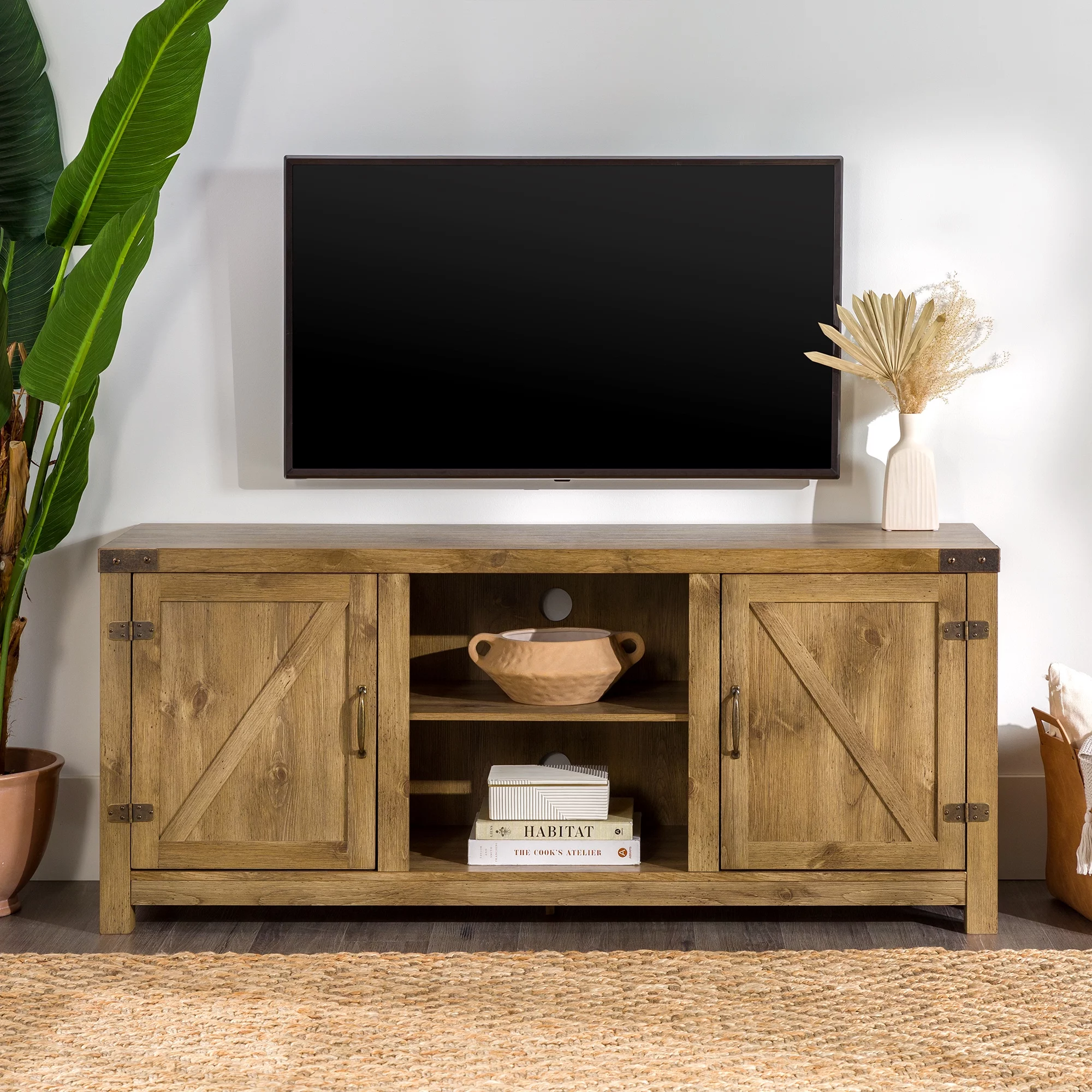 Walker Edison Modern Farmhouse Barn Door TV Stand for TVs up to 65, Grey Wash