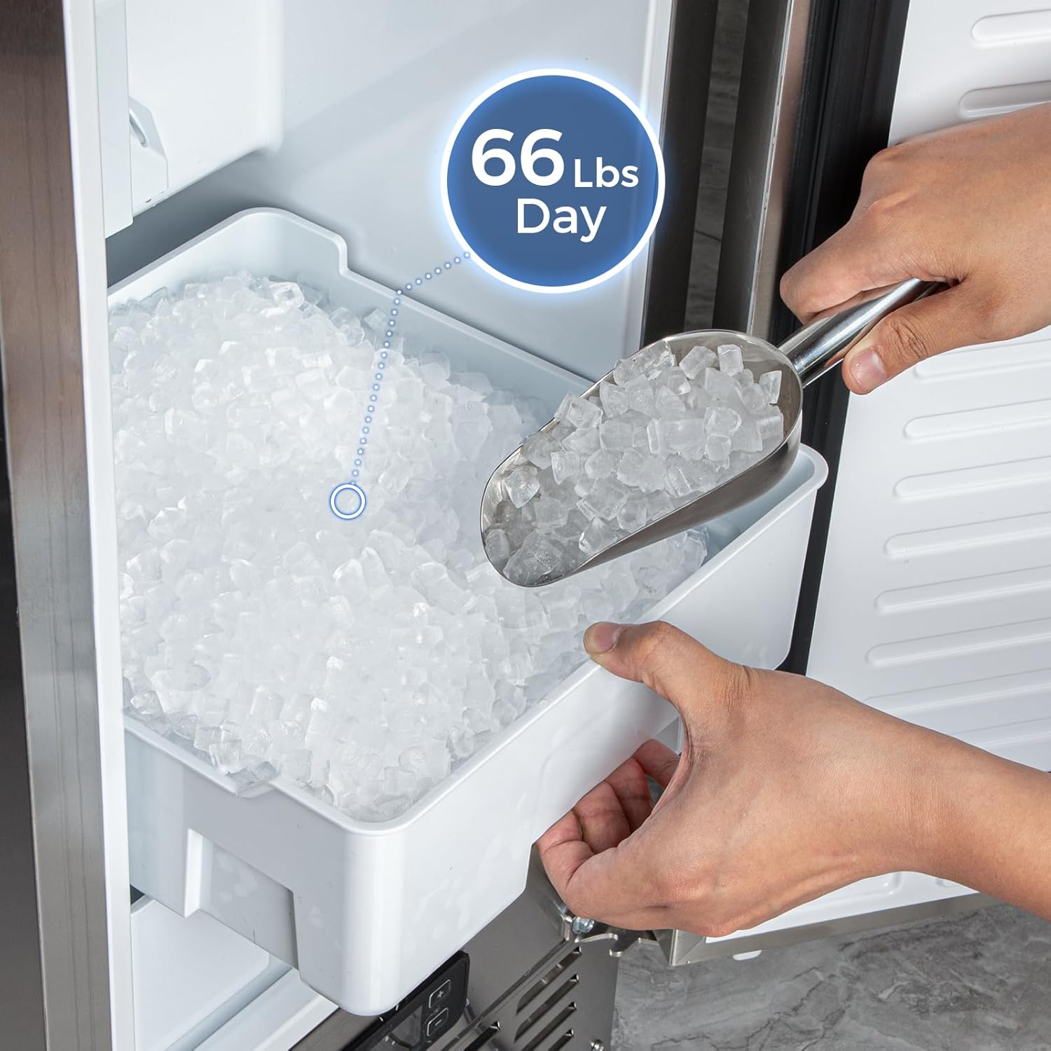 Kismile Under Counter Nugget Ice Maker Machine,66Lbs/Day,Built-in Freestanding Ice Maker with Drain Pump,Self-Cleaning & 24H Timer,18 Lbs Storage