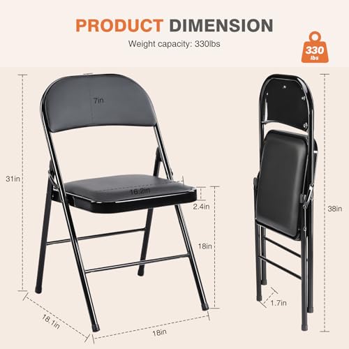 Sweetcrispy Folding Chair 12 Pack, Leather Padded Folding Chairs, Sturdy Metal Foldable Chairs, Easy to Use and Store, Outdoor and Indoor, for Home