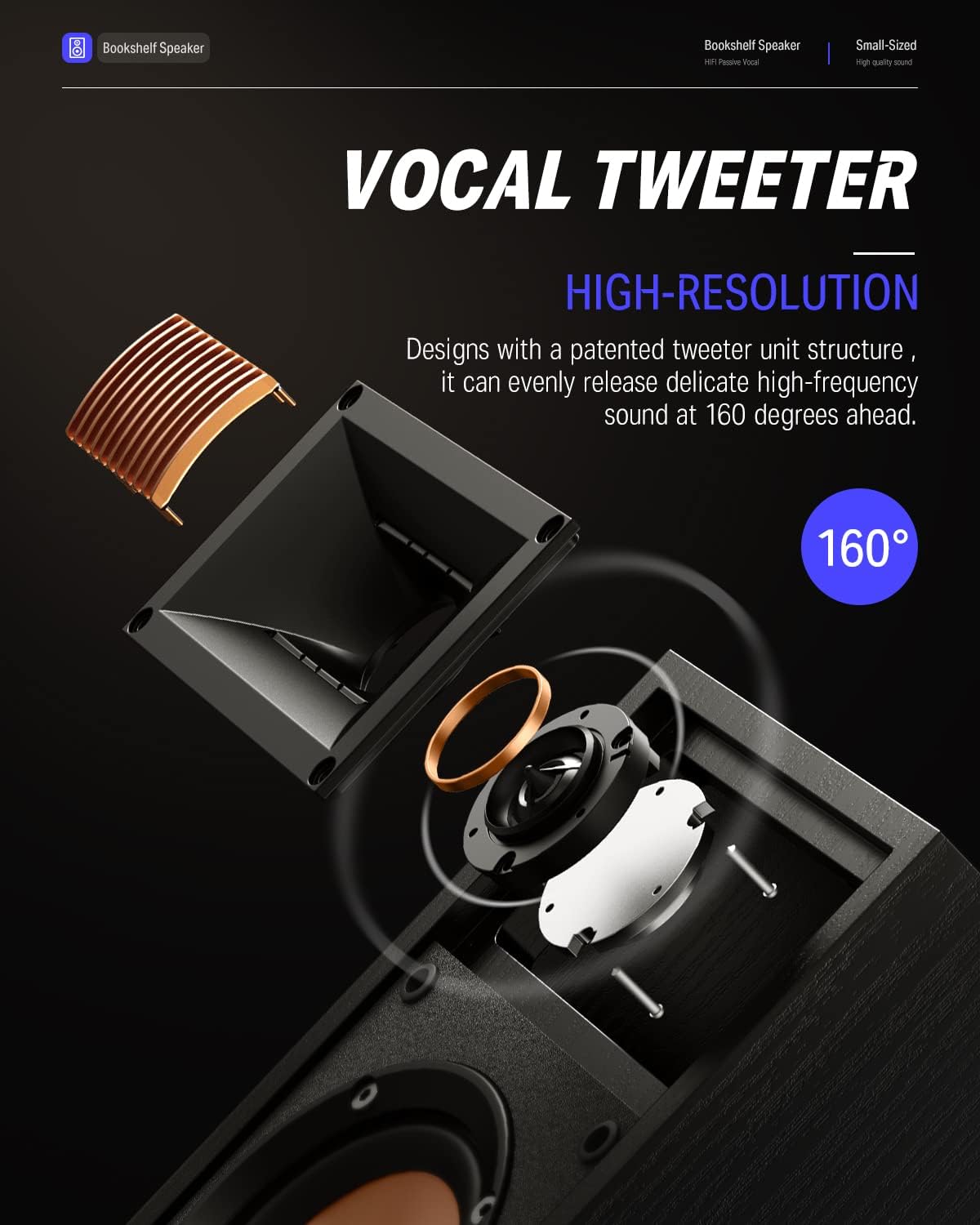 Donner HiFi Vocal Passive Bookshelf Speakers - Home Surround Sound Stereo Speakers