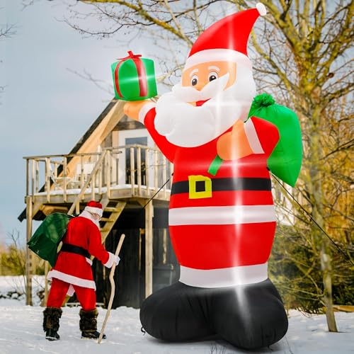 15FT Christmas Inflatables, Giant Inflatable Santa Claus Holding Gift Bags, Blow Up Christmas Santa Claus with 8pcs LED