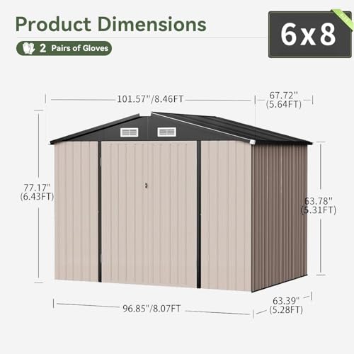 Aoxun 6.2x4 FT Shed Outdoor Storage Shed Metal Garden Shed with Lockable Doors & Slooping Roof Tool Shed Bike Shed for Backyard, Patio
