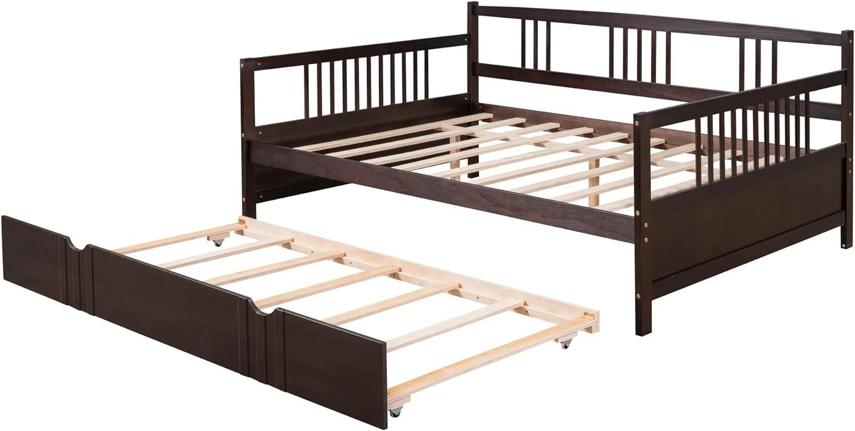 Full Size Daybed with Trundle, Modern Wood Sofa Day Bed Frame with Twin Size Trundle for Kids Boys, No Box Spring Need, Easy Assembly