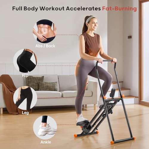 Foldable Stair Stepper Machine - Vertical Stair Climber for Home Gym, Full-Body Cardio Workout Equipment with Adjustable Handlebar & Pedals