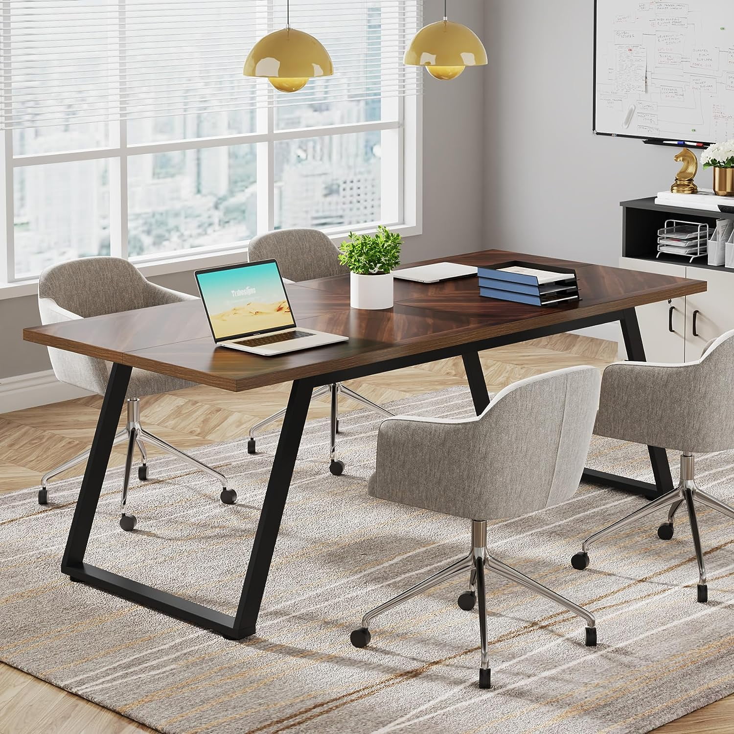 Tribesigns 63" Executive Desk, Large Computer Desk Writing Table with Thickened Frame for Home Office, Brown