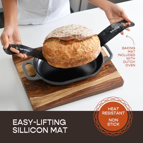Enameled Cast Iron Dutch Oven for Professional Sourdough Bread Baking | 5.5 Quart Loaf Size Oval Cookware Pot with Lid | Triple-Layer Enamel Coating