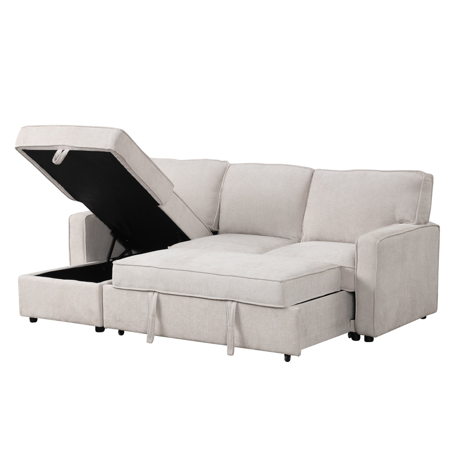 Churanty Pull Out Sofa Bed Sectional 3 Seater Sleeper Sofa Bed with with Storage chaise USB Port and 2 Cup Holders for Living Room Apartment,Beige