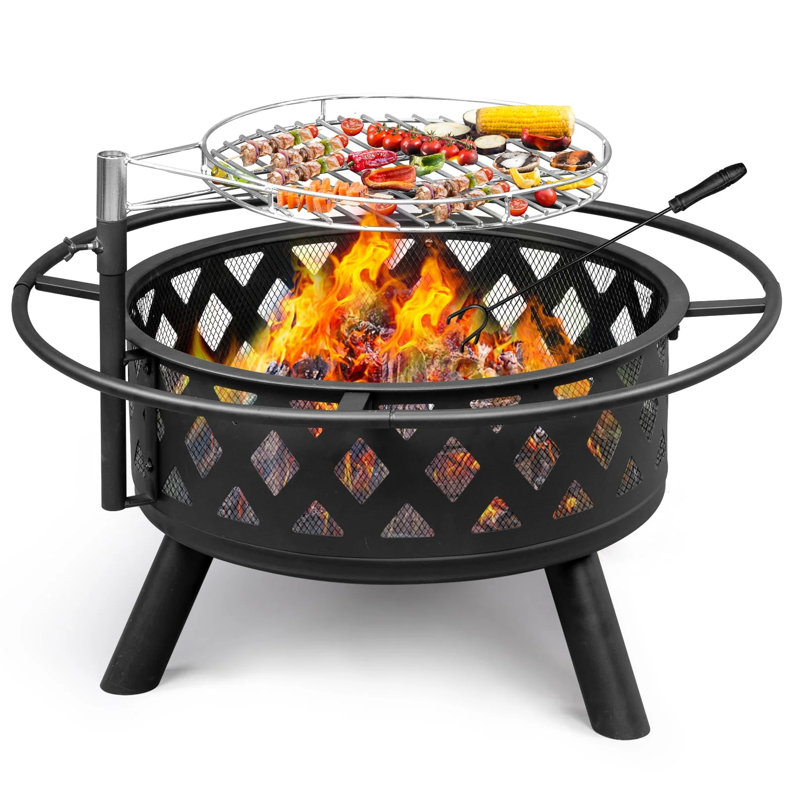 UBesGoo 32 Wood Burning Firepit Garden Square Fire Pit Stove Fire Bowl Patio Firepits Outdoor Black