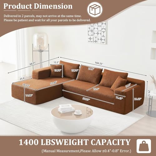 104" Sectional Couches for Living Room, Modular Sectional Sofa with Deep Seat, L-Shape Couch with Chaise, Cloud Couch for Living Room Bedroom