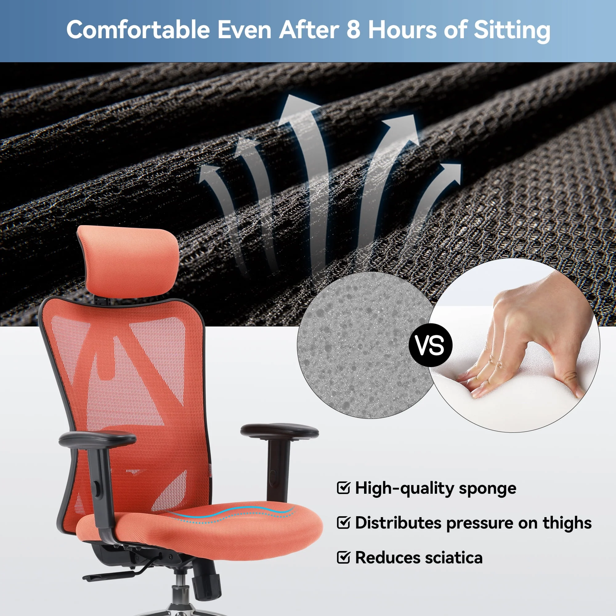 SIHOO Ergonomic Office Chair, Mesh Computer Desk Chair with Adjustable Lumbar Support, High Back chair for big and tall, Black