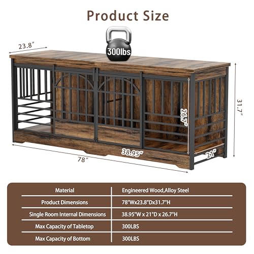 78 Inch Double Dog Crate Furniture, Extra Large Dog Kennel Indoor with Divider, Heavy Duty Dog Cage for 2 Dogs