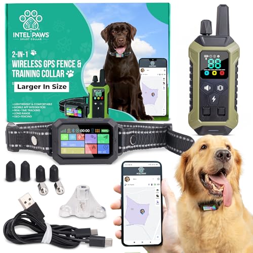 GPS Wireless Dog Fence System Collar – 2-in-1 Remote or App Controlled Invisible Boundary and Training GPS Dog Collar with 4 Training Modes – Covers