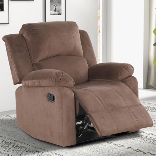 Classic Manual Recliner Chair with Soft Padded Headrest and Armrest, Overstuffed Recliner Single Sofa Chair for Living Room, Bedroom, Brown