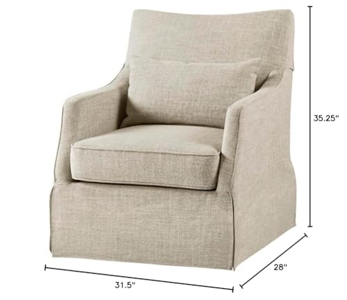 Martha Stewart London Swivel Chair - Solid Wood & Plywood, Skirted Metal Base Accent Armchair