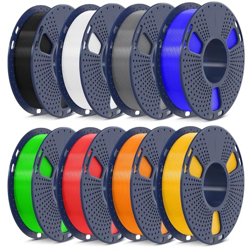 SUNLU 3D Printer Filament Bundle, PLA Plus Filament 10KG 1.75mm, Neatly Wound Filament for Most 3D Printer, 10 Colors, 1kg Spool