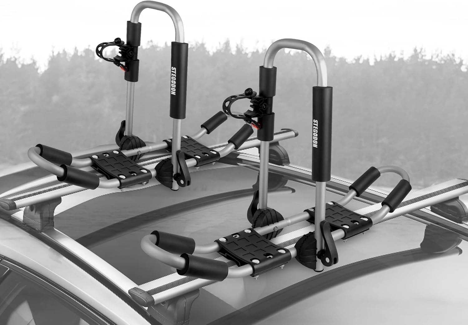STIMULATER Kayak Roof Rack ,Universal Foldable J-Bar Kayak Rack 4-in-1 Carrier Roof Racks Car Roof Top Carrier for Canoe, SUP, Kayaks