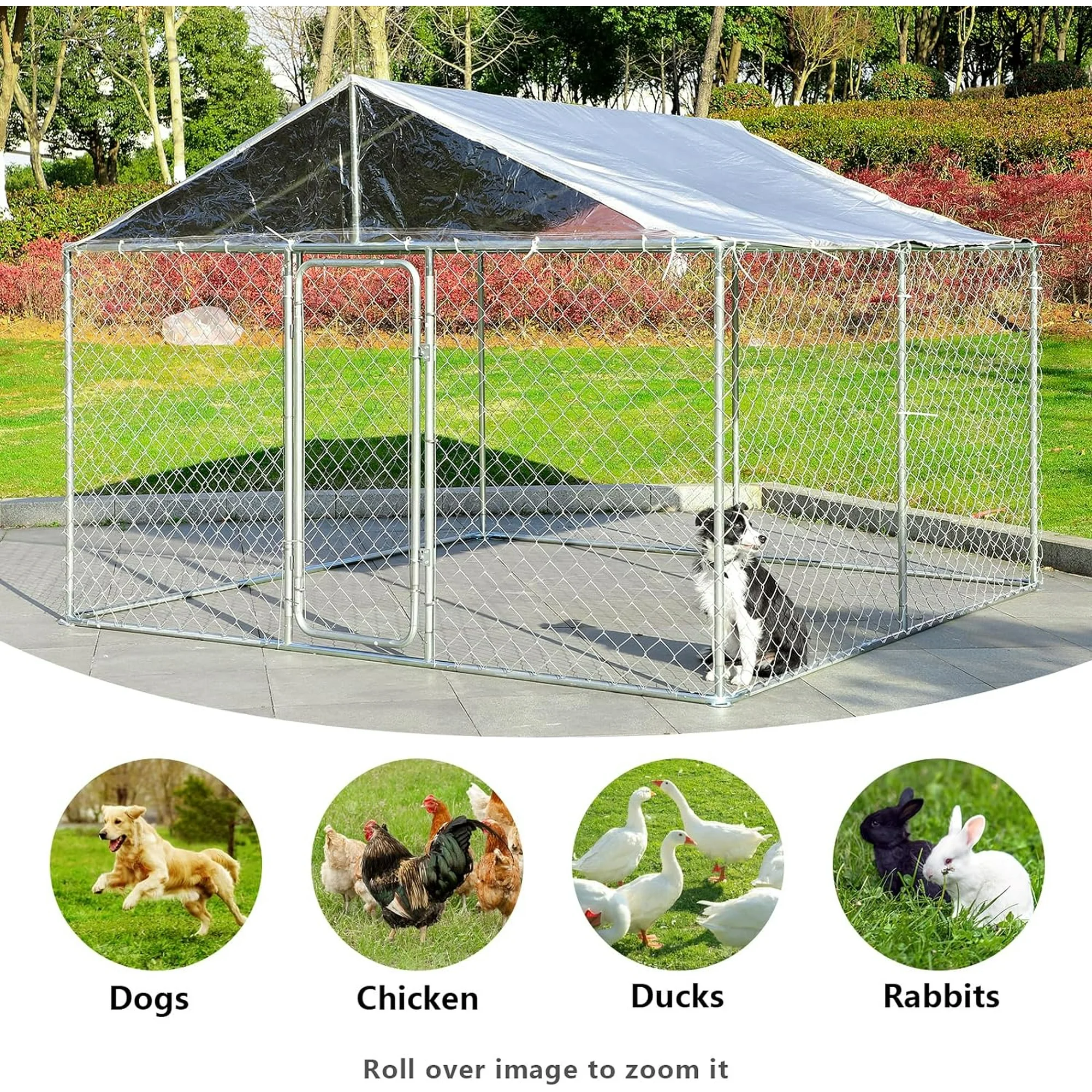 Haverchair 10x10x7FT Large Dog Kennel with Roof, Enclosed Waterproof Cover, Big Pet Playpen Cage &amp; Secure Lock