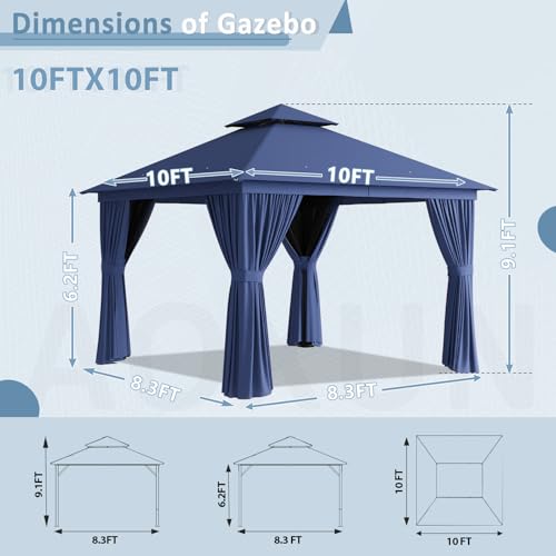 Aoxun 10'x12' Outdoor Patio Gazebo, Heavy Duty Party Tent with Wind-Resistant Ropes