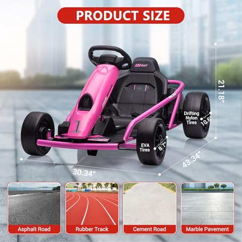 Go Kart Electric Drift Kart Car, 24V Outdoor Ride on Toy, Fast 2×300W Motor, 8 MPH High Speed Drift Car, with Music and Slow Start