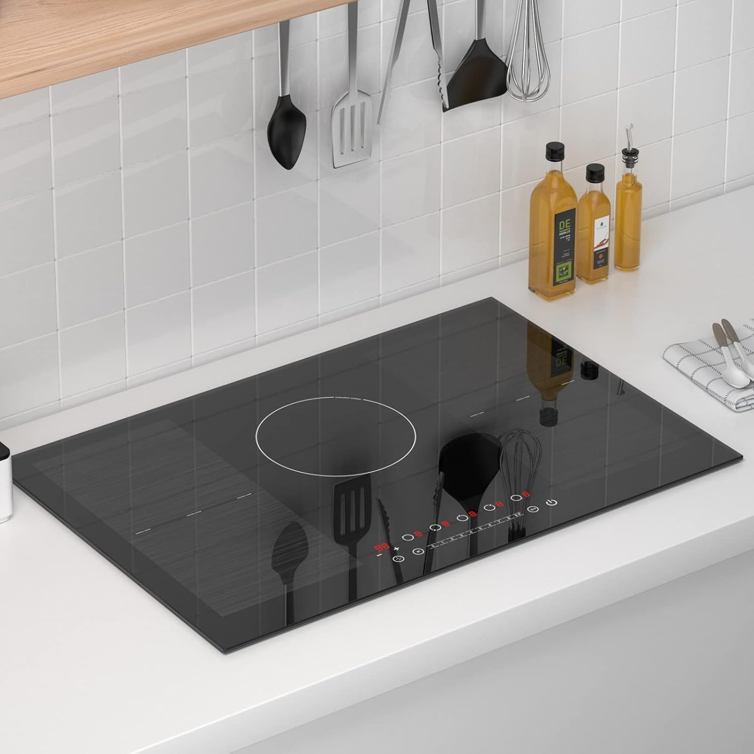 Induction Cooktop 30 inch,Electric Cooktop 5 Burners 9000W 220v,Electric Stove Top Countertop and Built-in with 2 Bridge Zones,9 Heating Levels