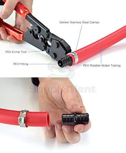 Pexflow Pxkt12 PEX Plumbing Kit - Crimper Tool with Lock Hook, Cutter Tool with Carrying Case, Lead Free Brass Barbed 1/2 inch E