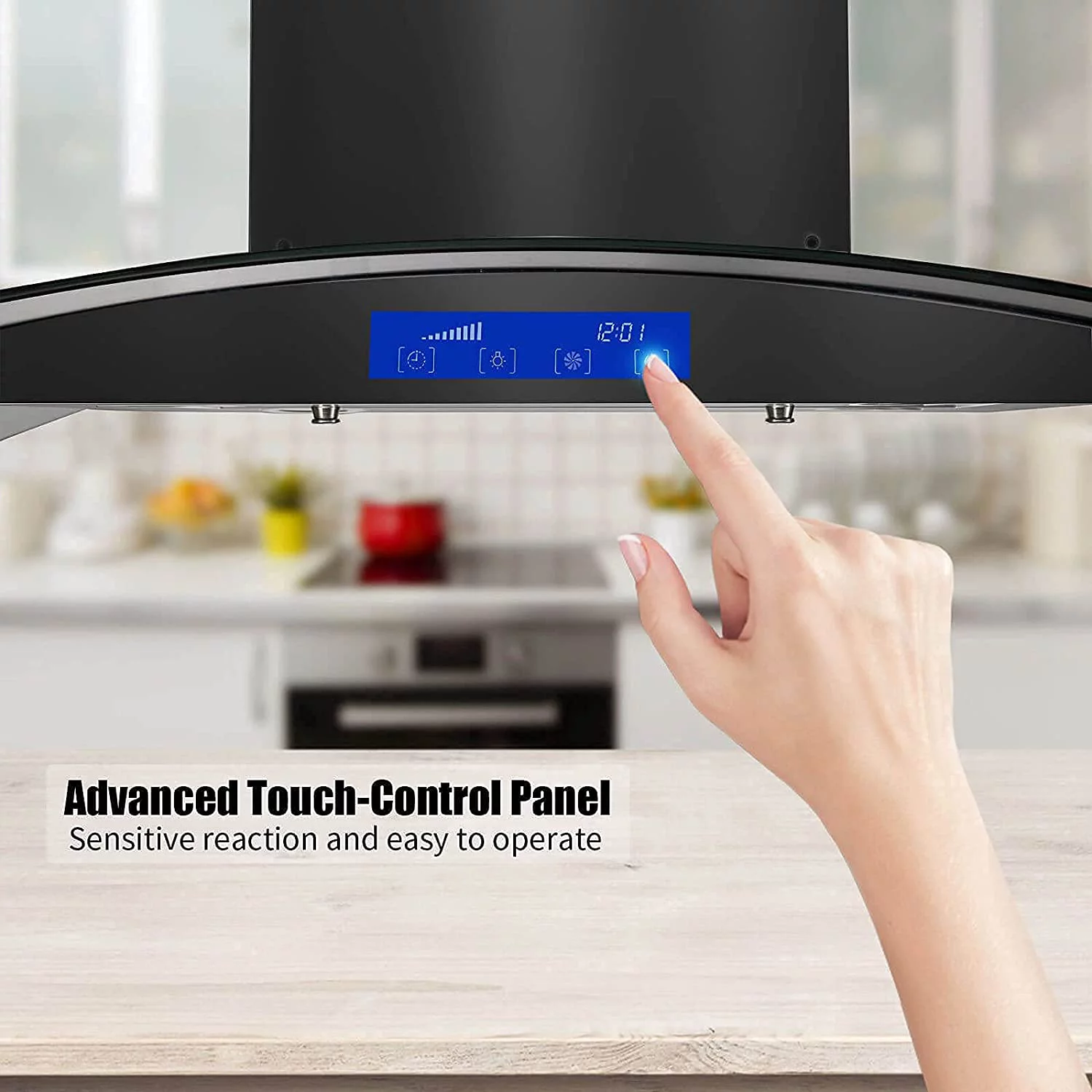 Tieasy Range Hood 36 inch Island Mount Range Hood 900 CFM Kitchen Digital Panel 3-Speed