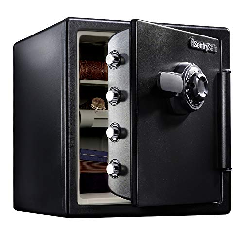 SentrySafe Fireproof and Waterproof Black Steel Home Safe with Digital Keypad Lock and Organization Trays for Money, Documents, 1.23 Cubic Feet