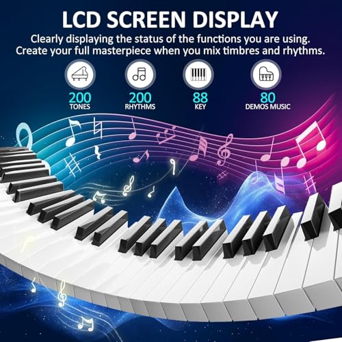 88 Key Piano Keyboard,Beginner Electric Digital Piano with Semi Weighted Keys,Keyboard Piano withSustain Pedal, Power Supply, Stand, Carrying Case