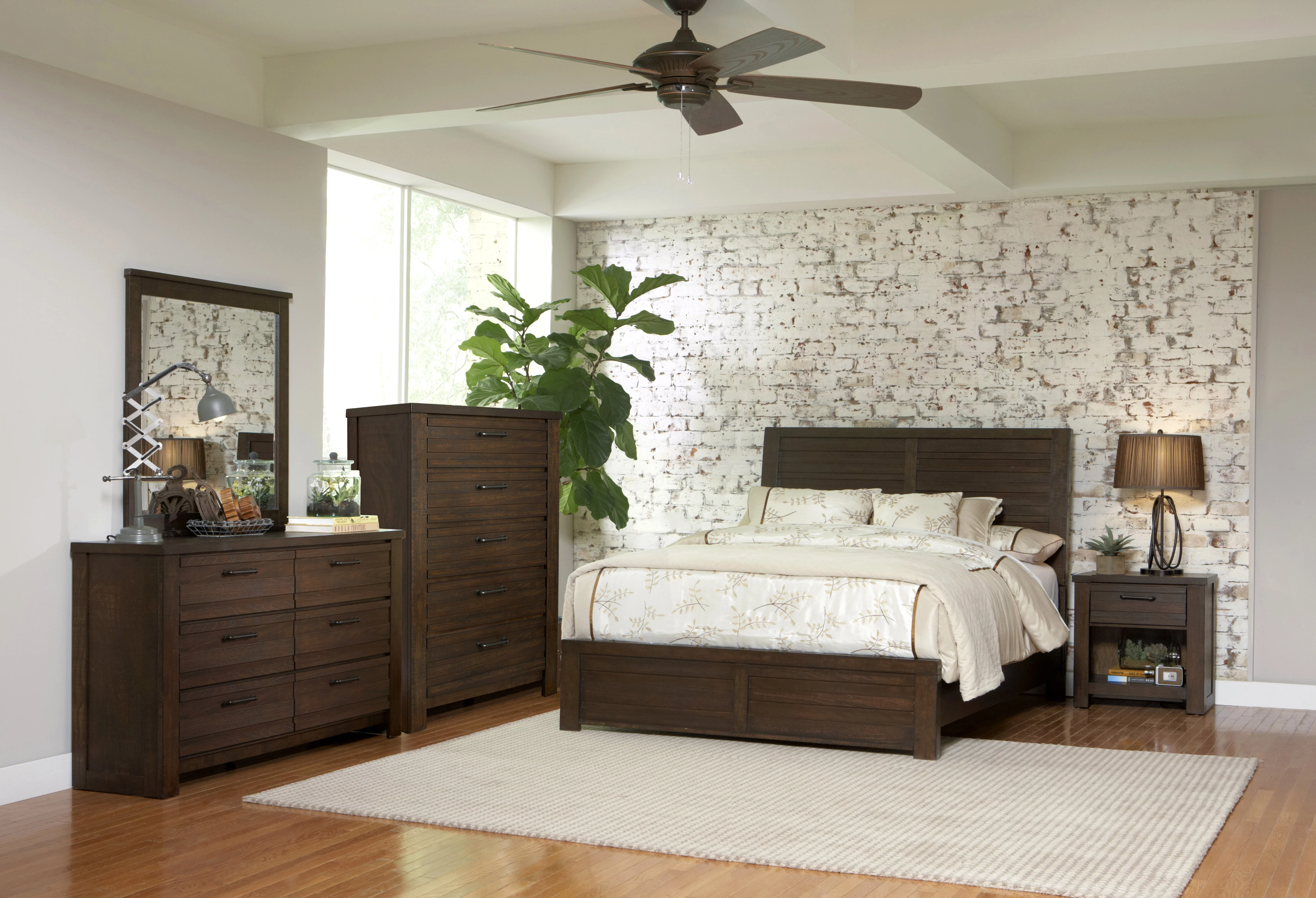 Sedona Transitional Wood Bedroom Set, Panel King Bed with Dresser, Mirror, Nightstand, Chest in Espresso