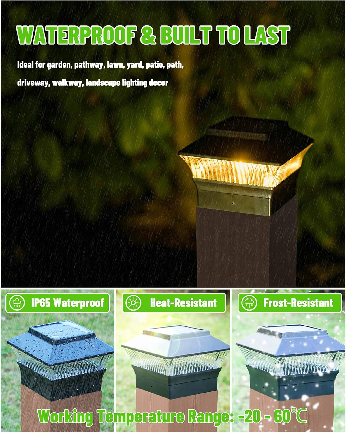 MOON-DE-AGE Fence Post Lights, 25 Lumens Deck Post Cap Light Solar Powered Outdoor Lighting, Fits for 4x4 or Larger Wooden Posts with 4x6 Base