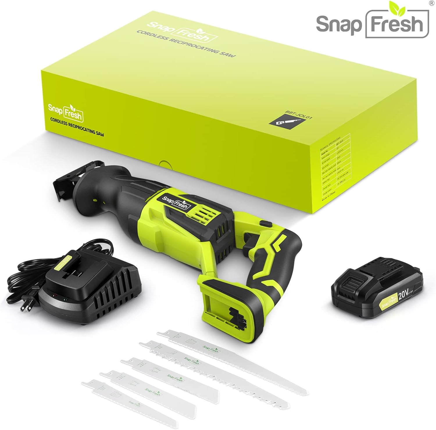 Reciprocating Saw - SnapFresh Cordless Reciprocating Saw for Woods Metal Plastic Cutting, 0-3000 SPM Powerful Motor Reciprocating Saw